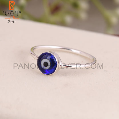 Blue Resin Evil Eye 925 Sterling Silver Stackable Ring