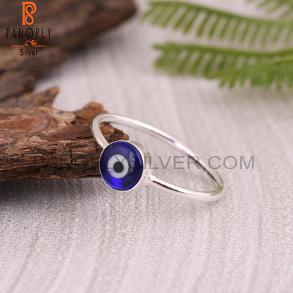 Blue Resin Evil Eye 925 Sterling Silver Stackable Ring
