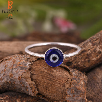 Blue Resin Evil Eye 925 Sterling Silver Stackable Ring