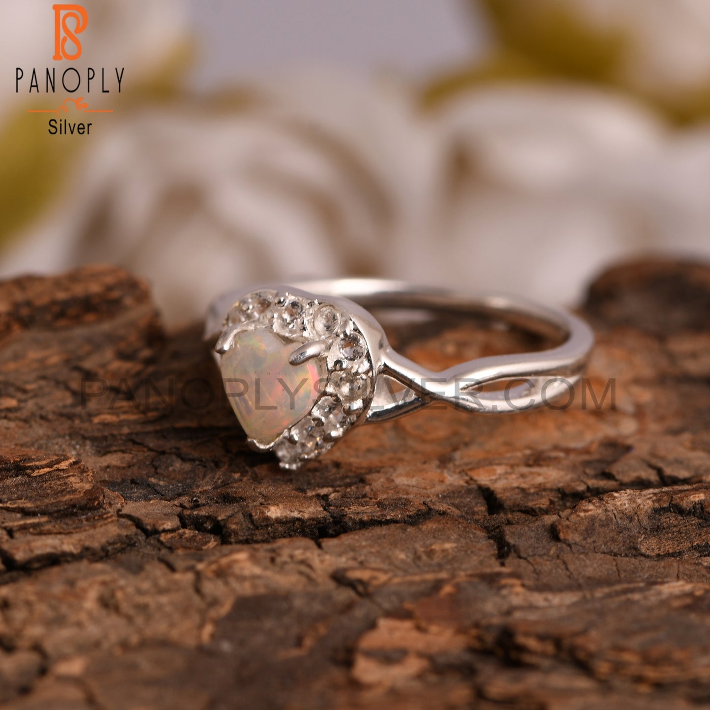 White Topaz & Ethiopian Opal 925 Sterling Silver Ring