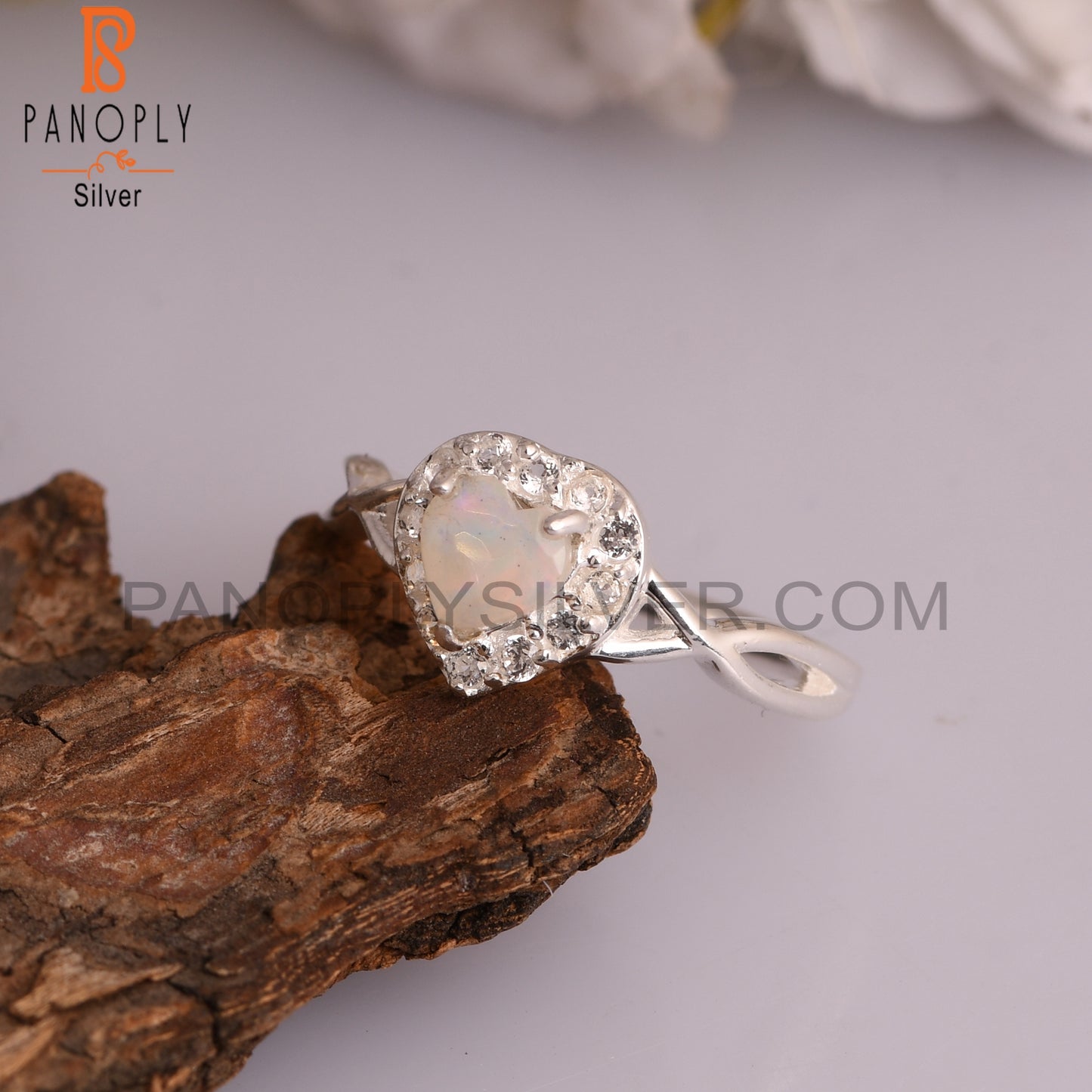 White Topaz & Ethiopian Opal 925 Sterling Silver Ring