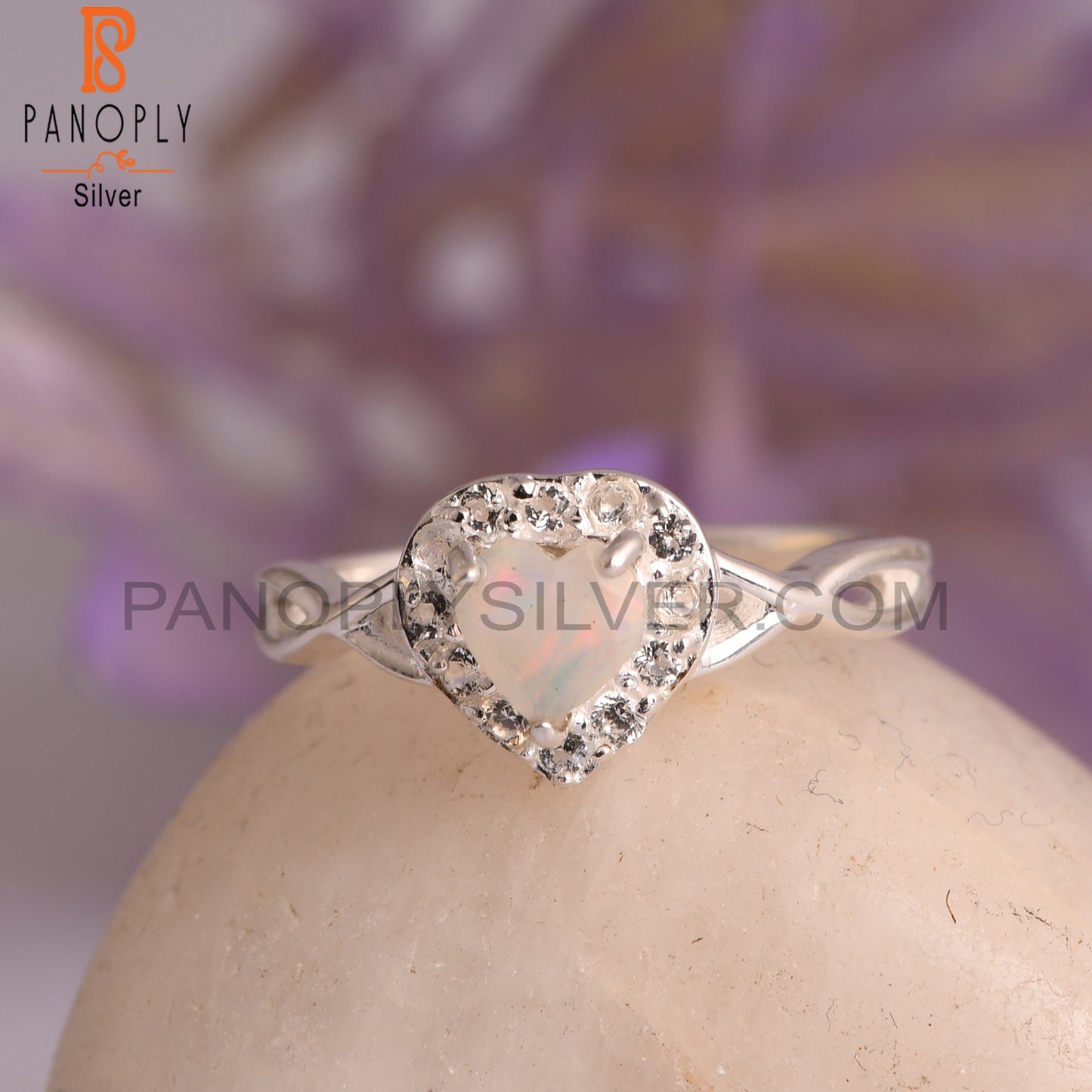 White Topaz & Ethiopian Opal 925 Sterling Silver Ring