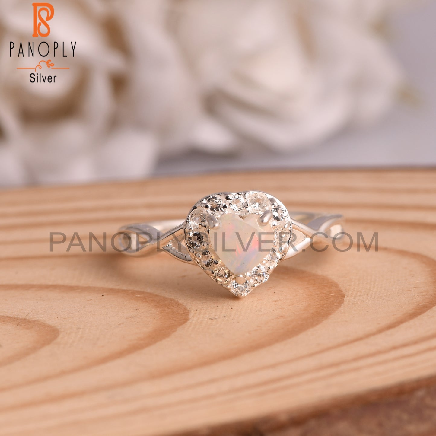 White Topaz & Ethiopian Opal 925 Sterling Silver Ring