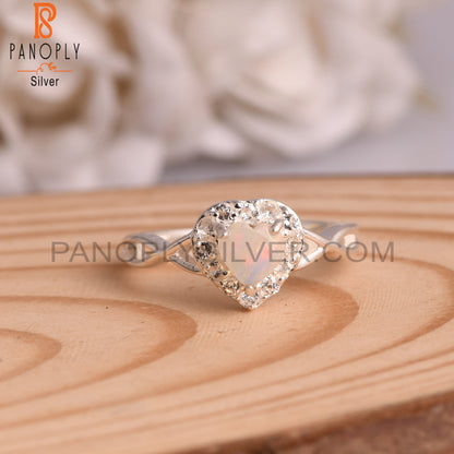 White Topaz & Ethiopian Opal 925 Sterling Silver Ring