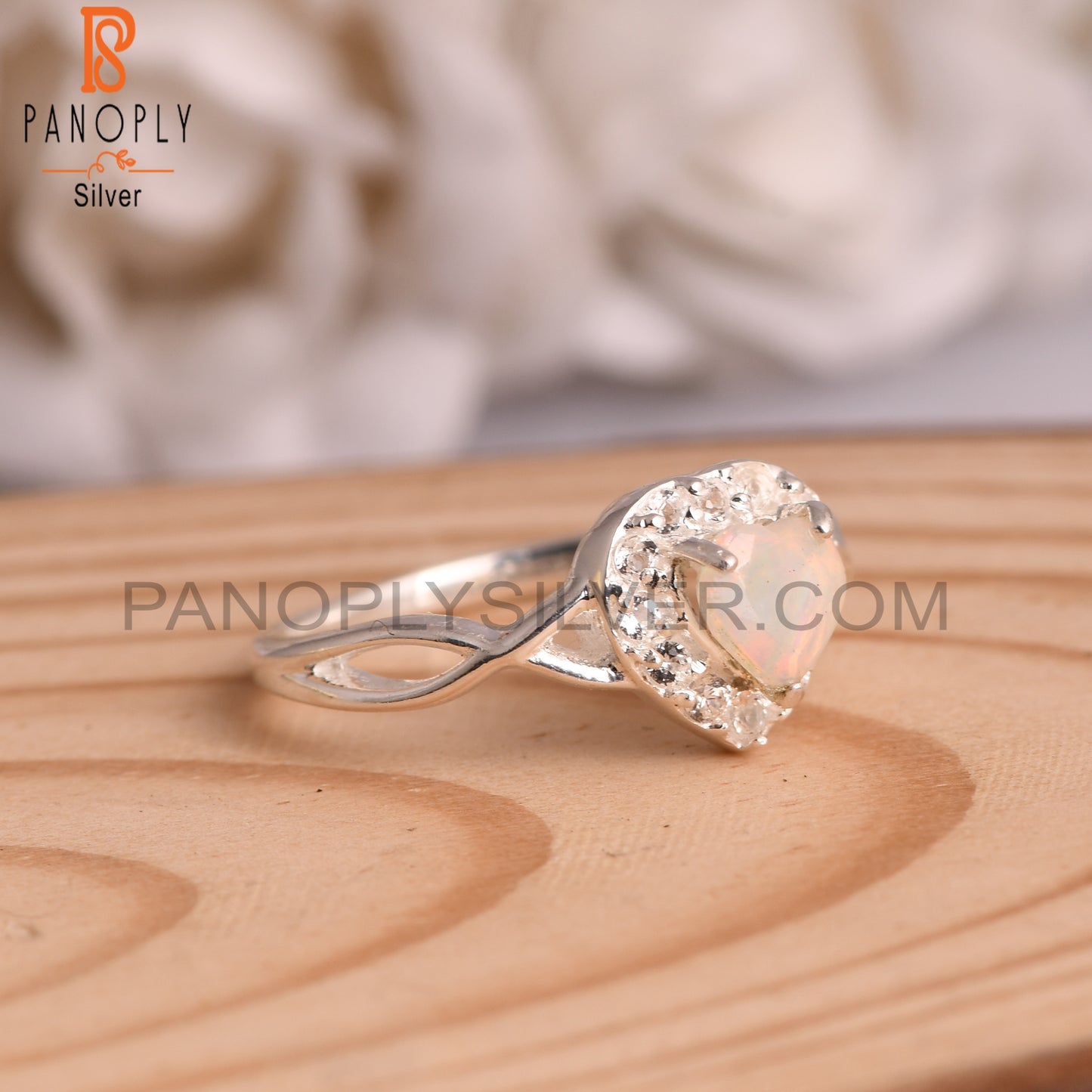White Topaz & Ethiopian Opal 925 Sterling Silver Ring