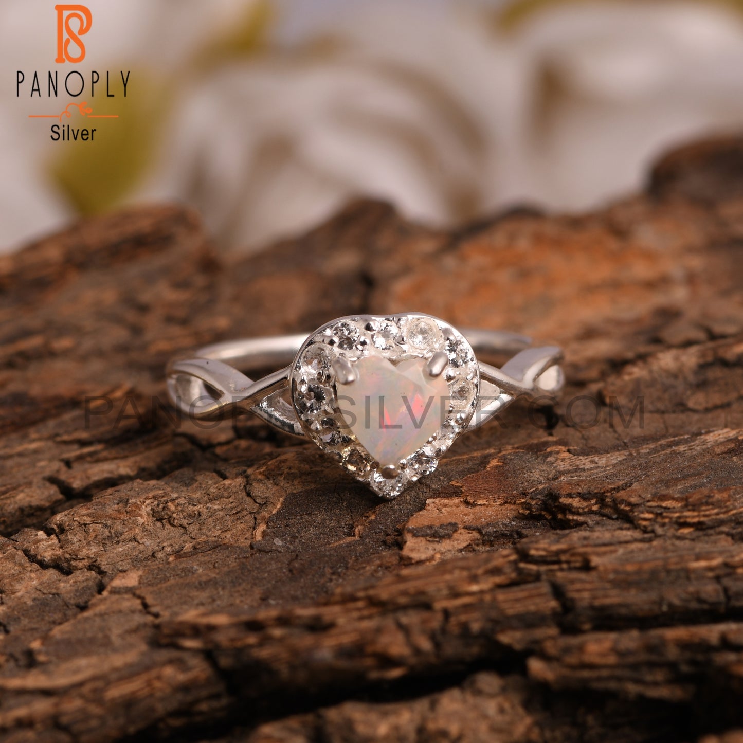 White Topaz & Ethiopian Opal 925 Sterling Silver Ring