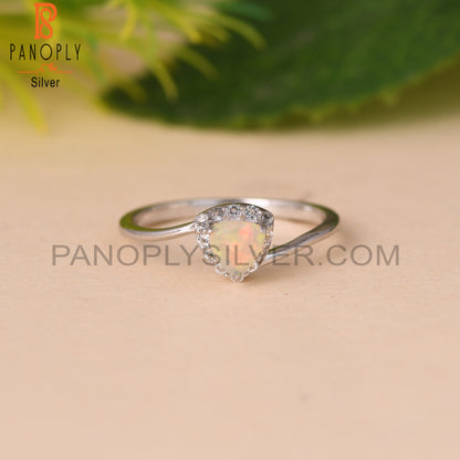 Ethiopian Opal & White Topaz 925 Silver Ring