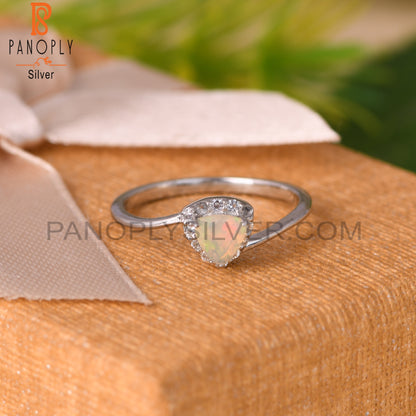 Ethiopian Opal & White Topaz 925 Silver Ring