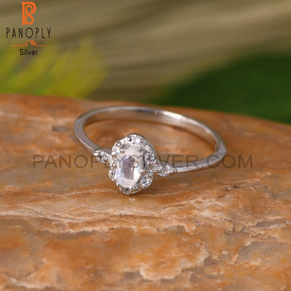 White Topaz, Rainbow Moonstone 925 Sterling Silver Ring
