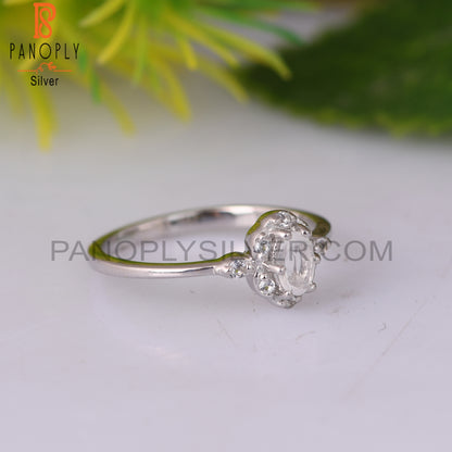 White Topaz, Rainbow Moonstone 925 Sterling Silver Ring