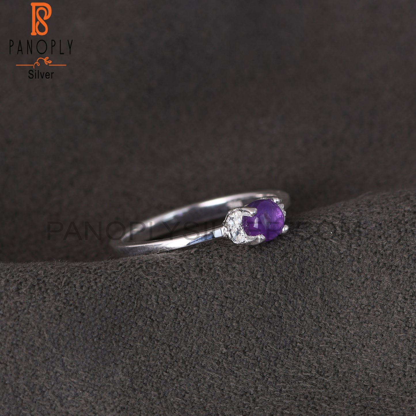 Amethyst & White Topaz 925 Sterling Silver Ring