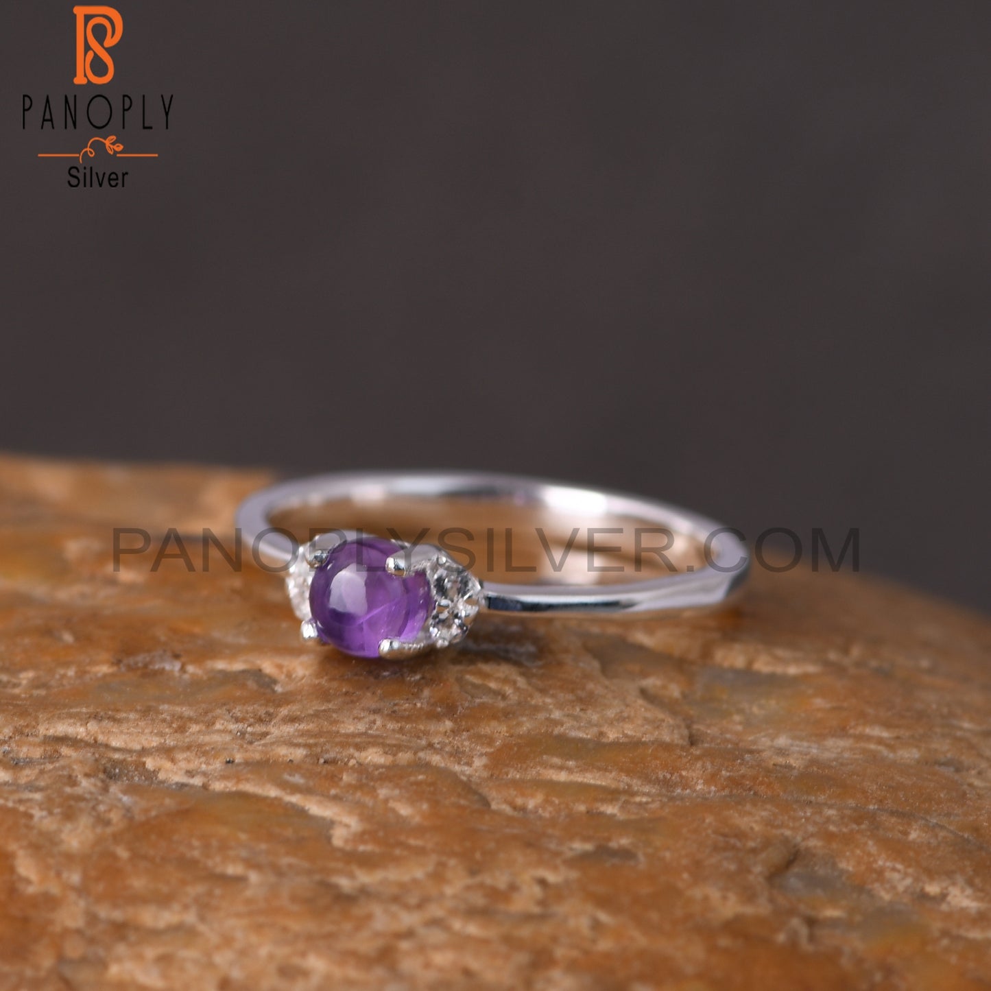 Amethyst & White Topaz 925 Sterling Silver Ring