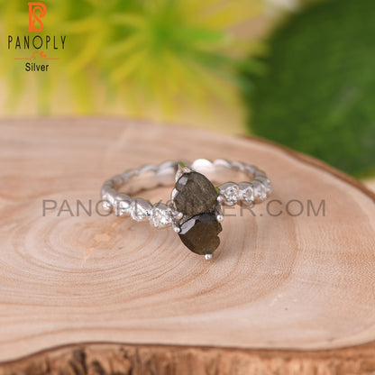 Gold Sheen Obsidian, White Topaz 925 Sterling Silver Ring
