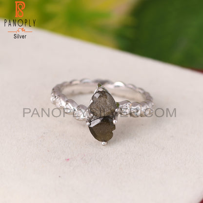 Gold Sheen Obsidian, White Topaz 925 Sterling Silver Ring