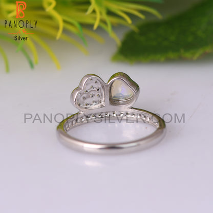 White Topaz & Love 925 Sterling Silver Two Heart Shape Ring