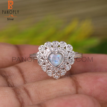 Ethiopian Opal & White Topaz Heart 925 Sterling Silver Ring