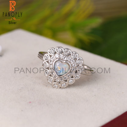 Ethiopian Opal & White Topaz Heart 925 Sterling Silver Ring