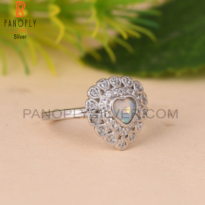 Ethiopian Opal & White Topaz Heart 925 Sterling Silver Ring