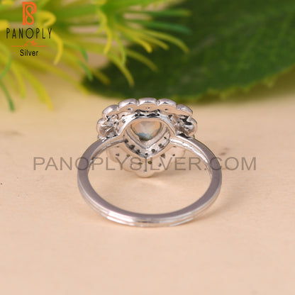 Ethiopian Opal & White Topaz Heart 925 Sterling Silver Ring