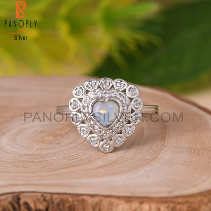 Ethiopian Opal & White Topaz Heart 925 Sterling Silver Ring