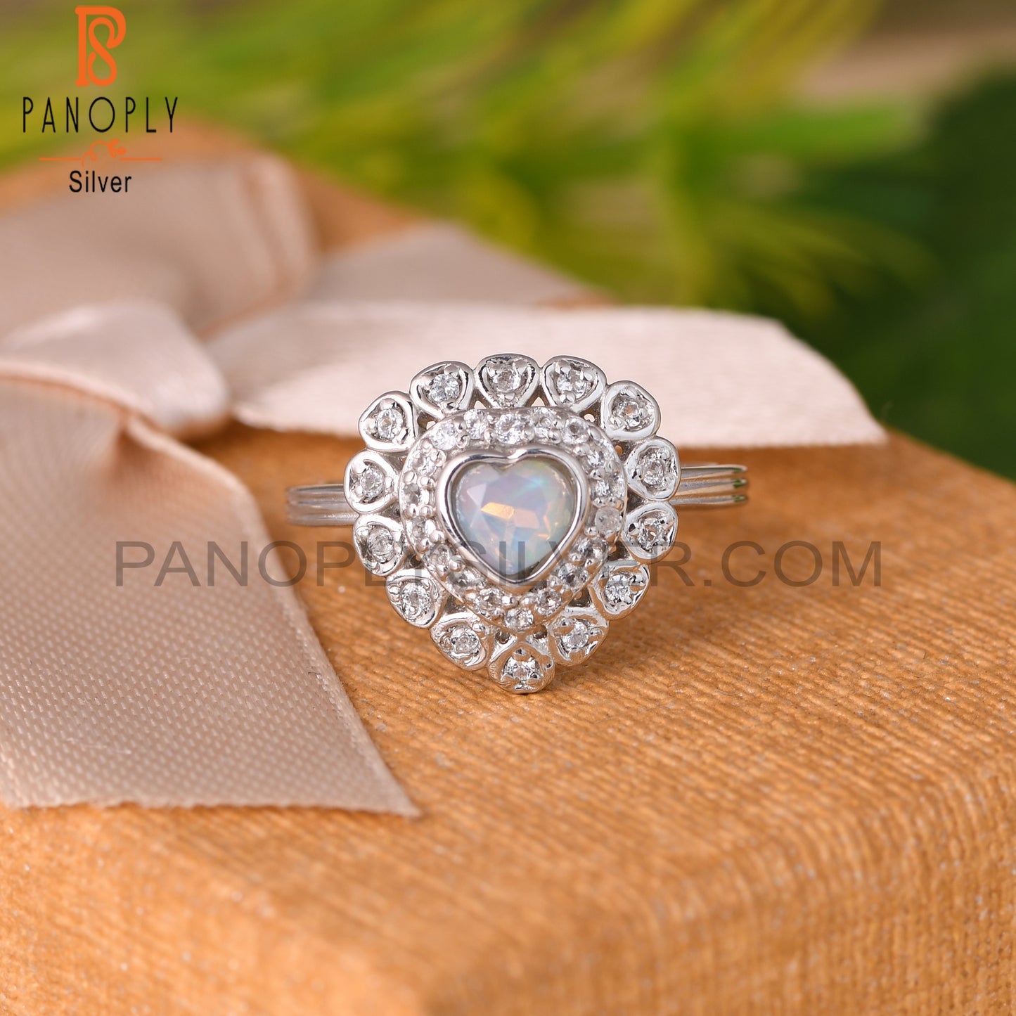 Ethiopian Opal & White Topaz Heart 925 Sterling Silver Ring
