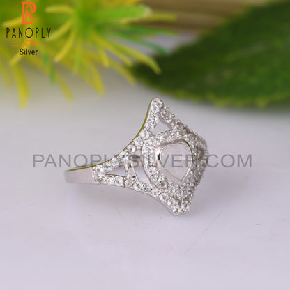 Rainbow Moonstone & White Topaz Heart 925 Sterling Silver Ring