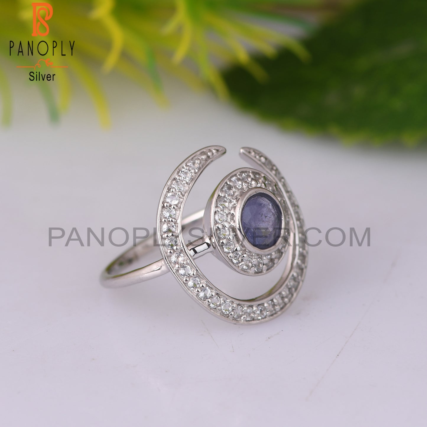 White Topaz & Tanzanite Round 925 Sterling Silver Ring