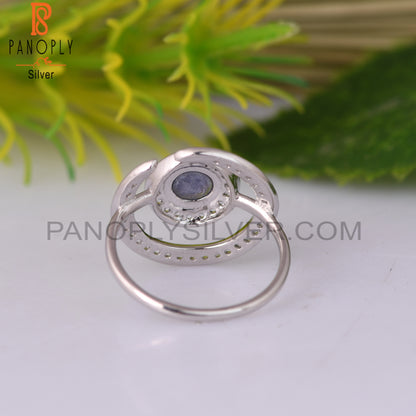 White Topaz & Tanzanite Round 925 Sterling Silver Ring
