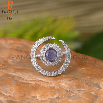 White Topaz & Tanzanite Round 925 Sterling Silver Ring