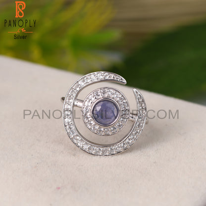 White Topaz & Tanzanite Round 925 Sterling Silver Ring