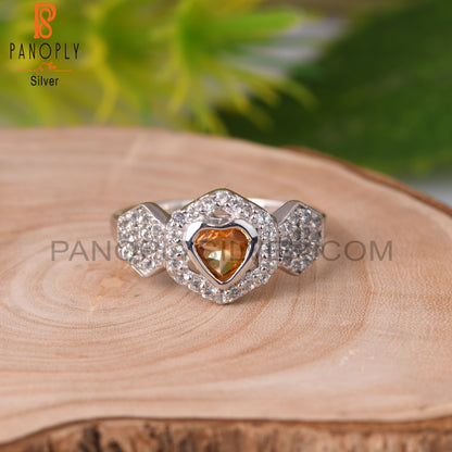 Citrine, White Topaz 925 Sterling Silver Ring