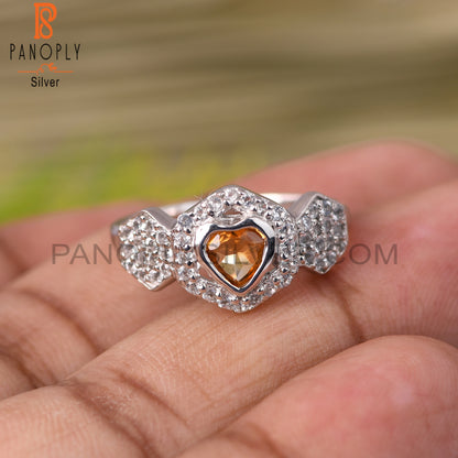 Citrine, White Topaz 925 Sterling Silver Ring