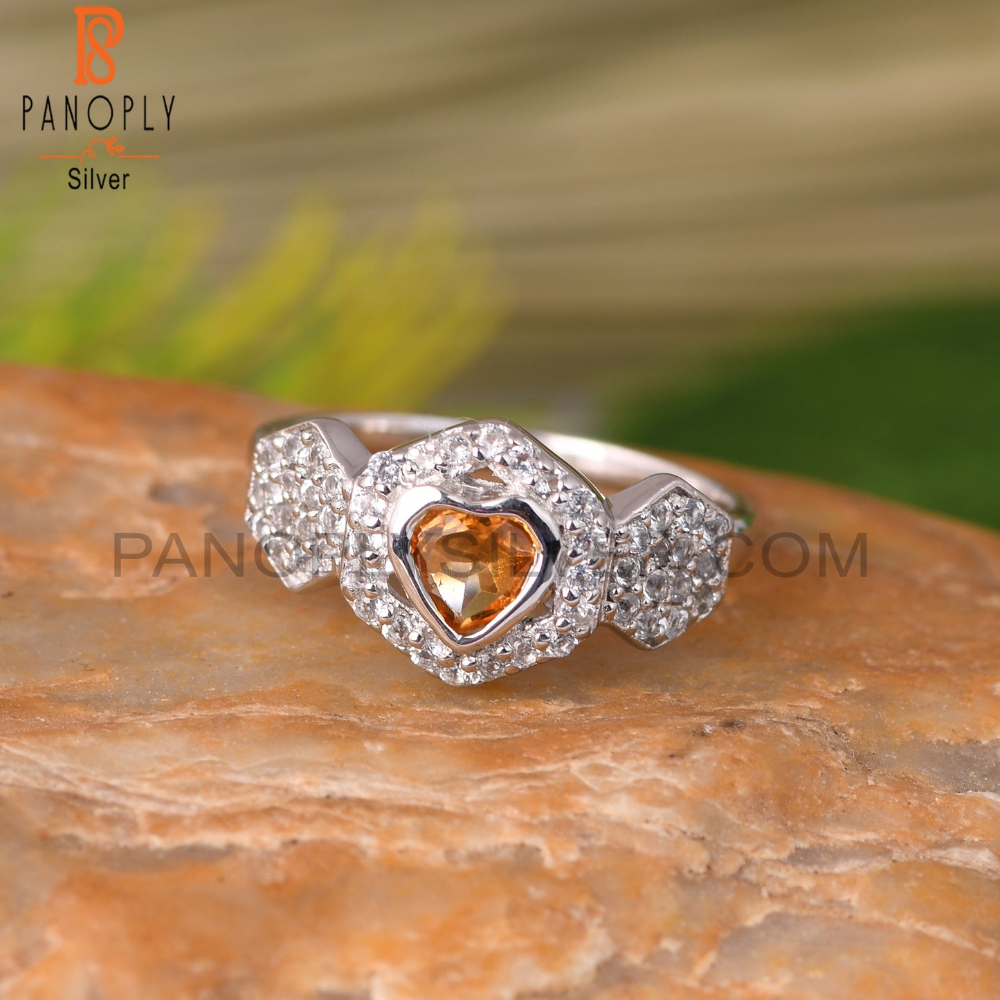 Citrine, White Topaz 925 Sterling Silver Ring