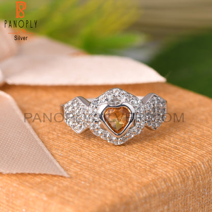 Citrine, White Topaz 925 Sterling Silver Ring