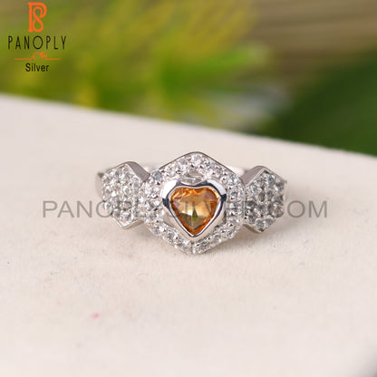 Citrine, White Topaz 925 Sterling Silver Ring