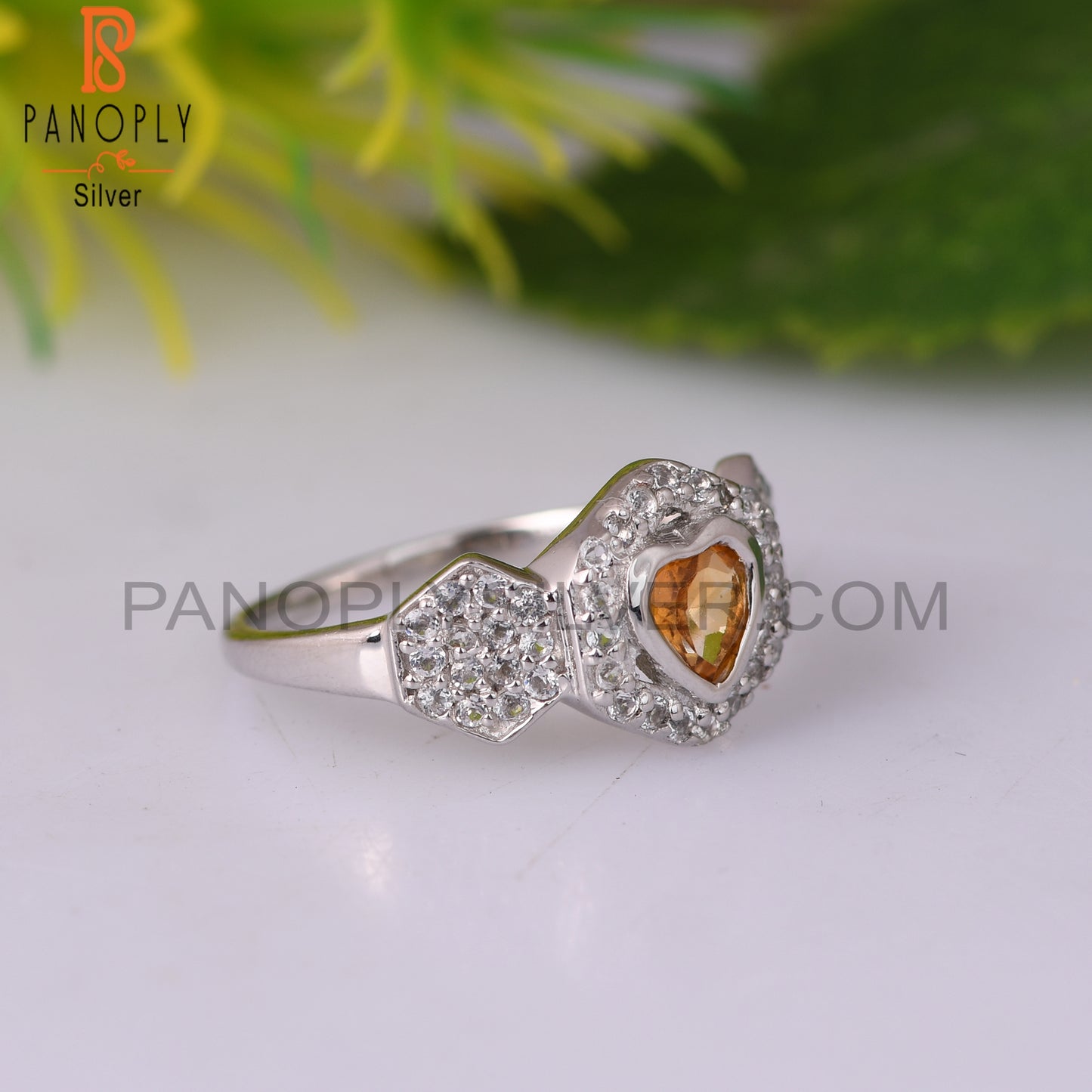 Citrine, White Topaz 925 Sterling Silver Ring