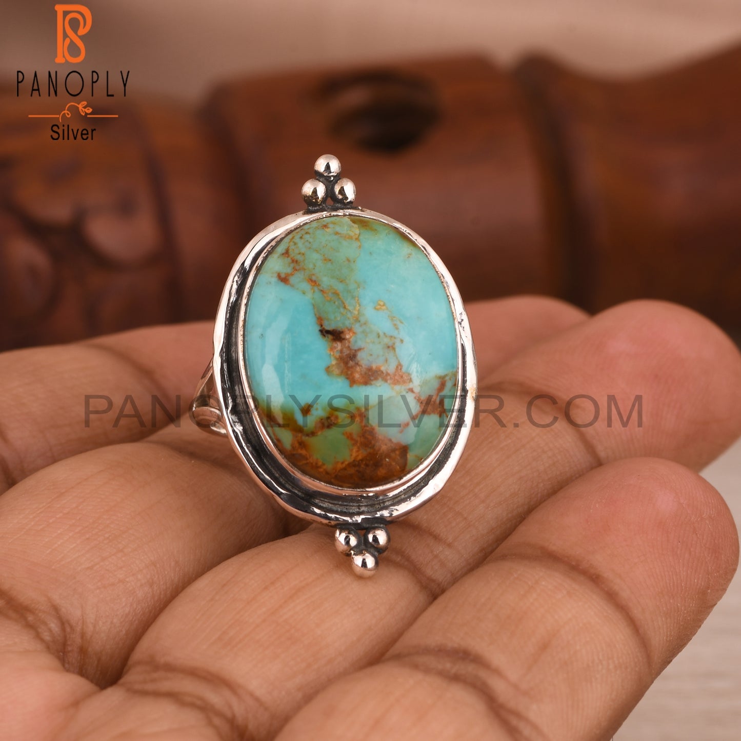Kingman Turquoise Oval 925 Sterling Silver Ring For Girls
