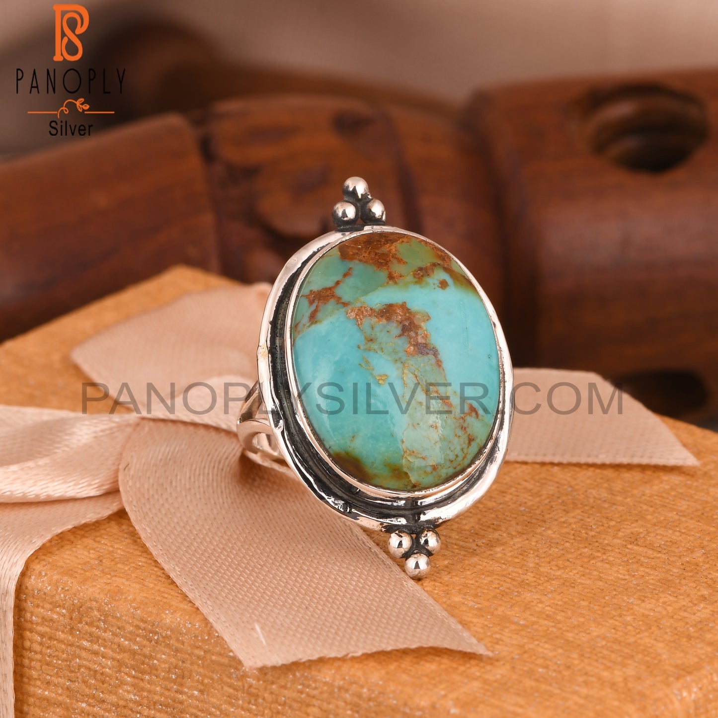 Kingman Turquoise Oval 925 Sterling Silver Ring For Girls