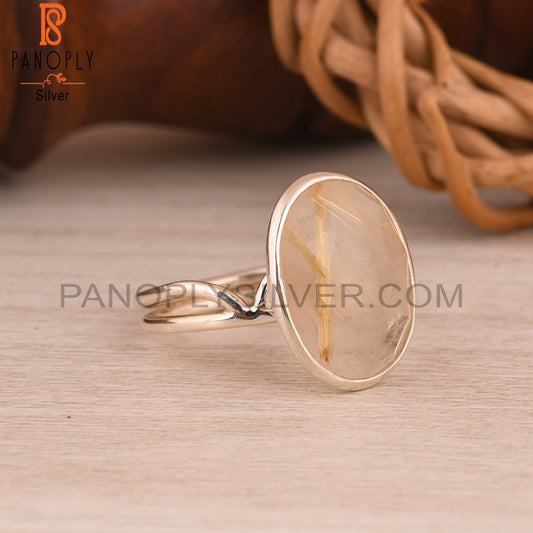 Golden Rutile Oval 925 Sterling Silver Band Ring
