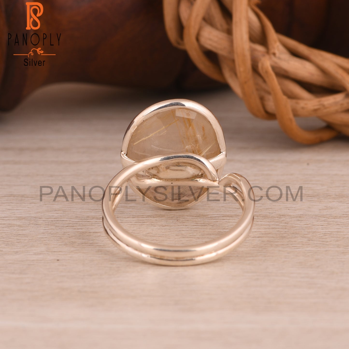 Golden Rutile Oval 925 Sterling Silver Band Ring