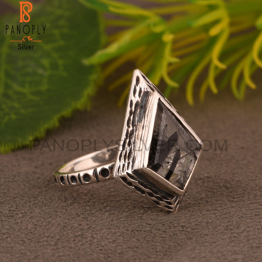 Black Rutile Kite Shape 925 Sterling Silver Ring