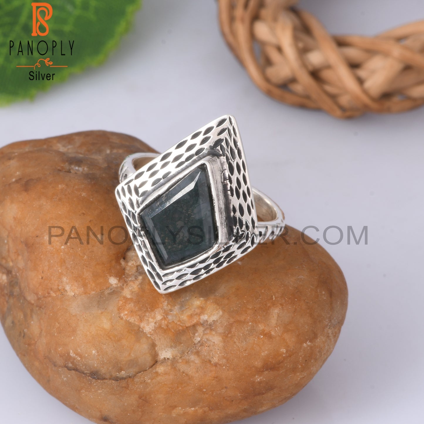 Moss Agate Kite Shape 925 Sterling Silver Ring