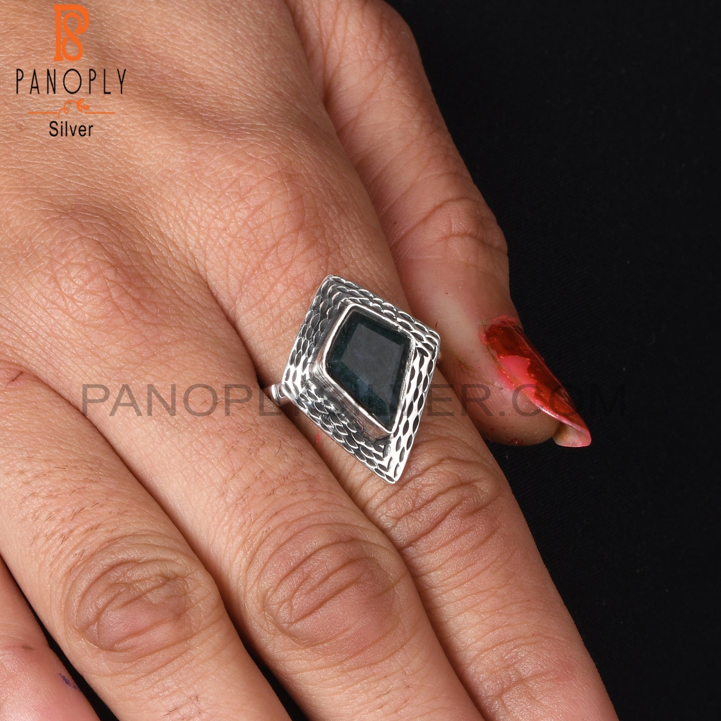 Moss Agate Kite Shape 925 Sterling Silver Ring
