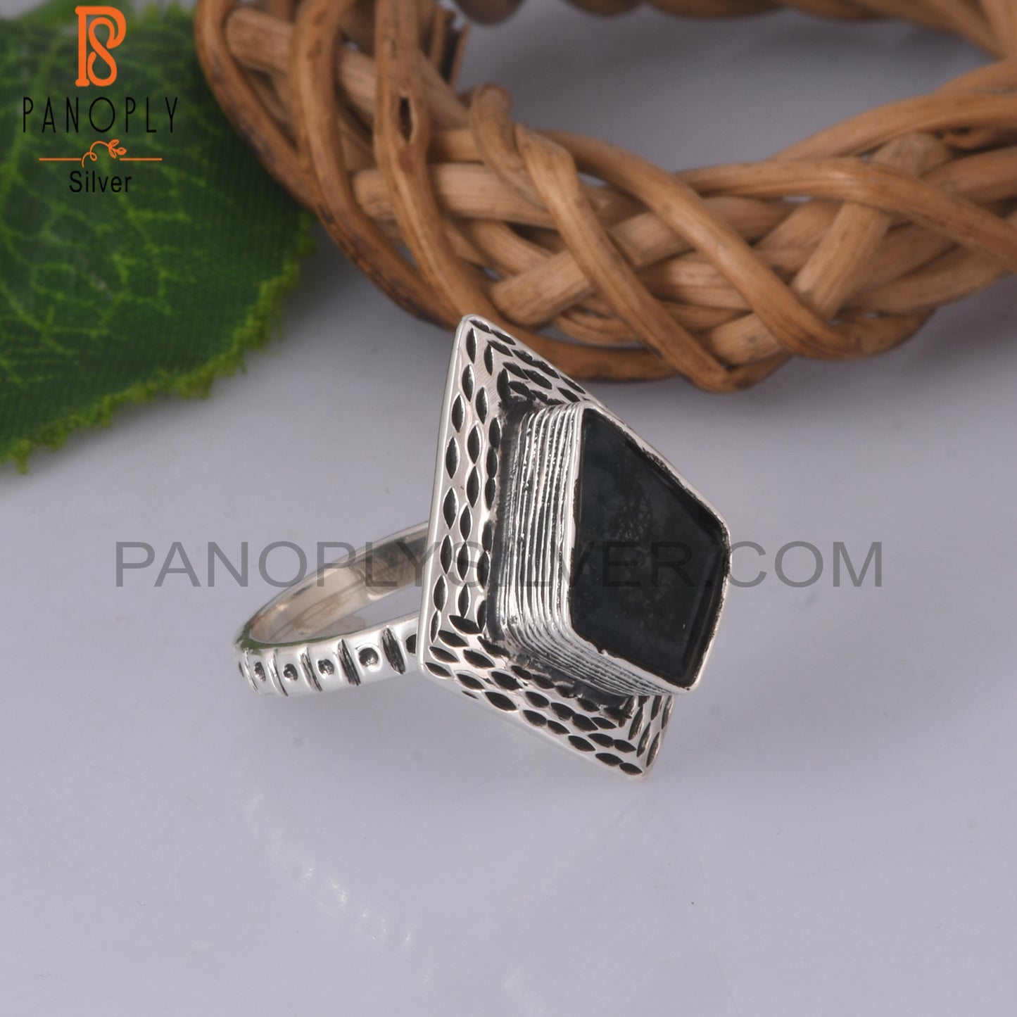 Moss Agate Kite Shape 925 Sterling Silver Ring
