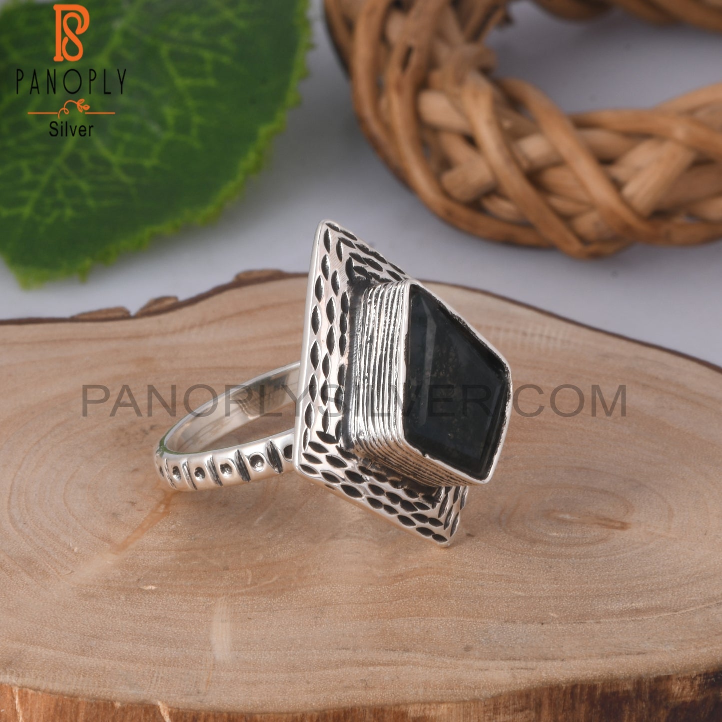 Moss Agate Kite Shape 925 Sterling Silver Ring