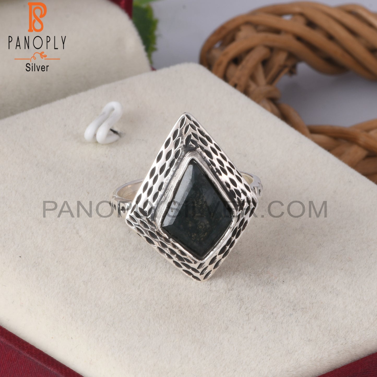 Moss Agate Kite Shape 925 Sterling Silver Ring