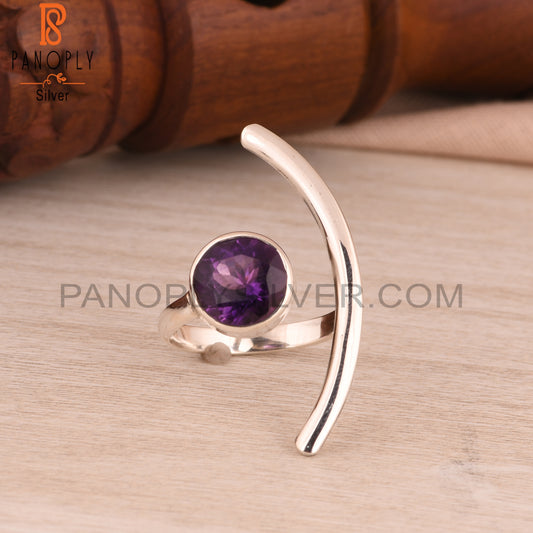 Amethyst Round 925 Sterling Silver Moon Ring