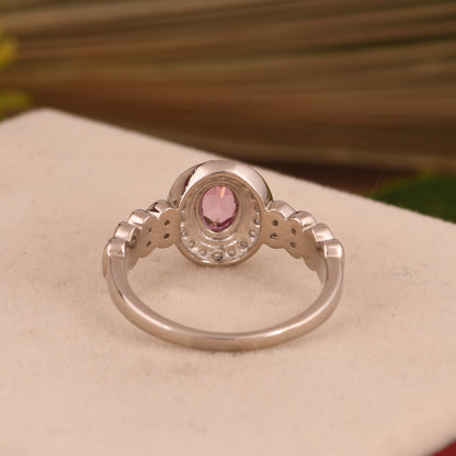 White Topaz & Pink Topaz Oval 925 Sterling Silver Ring