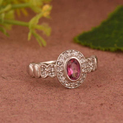 White Topaz & Pink Topaz Oval 925 Sterling Silver Ring