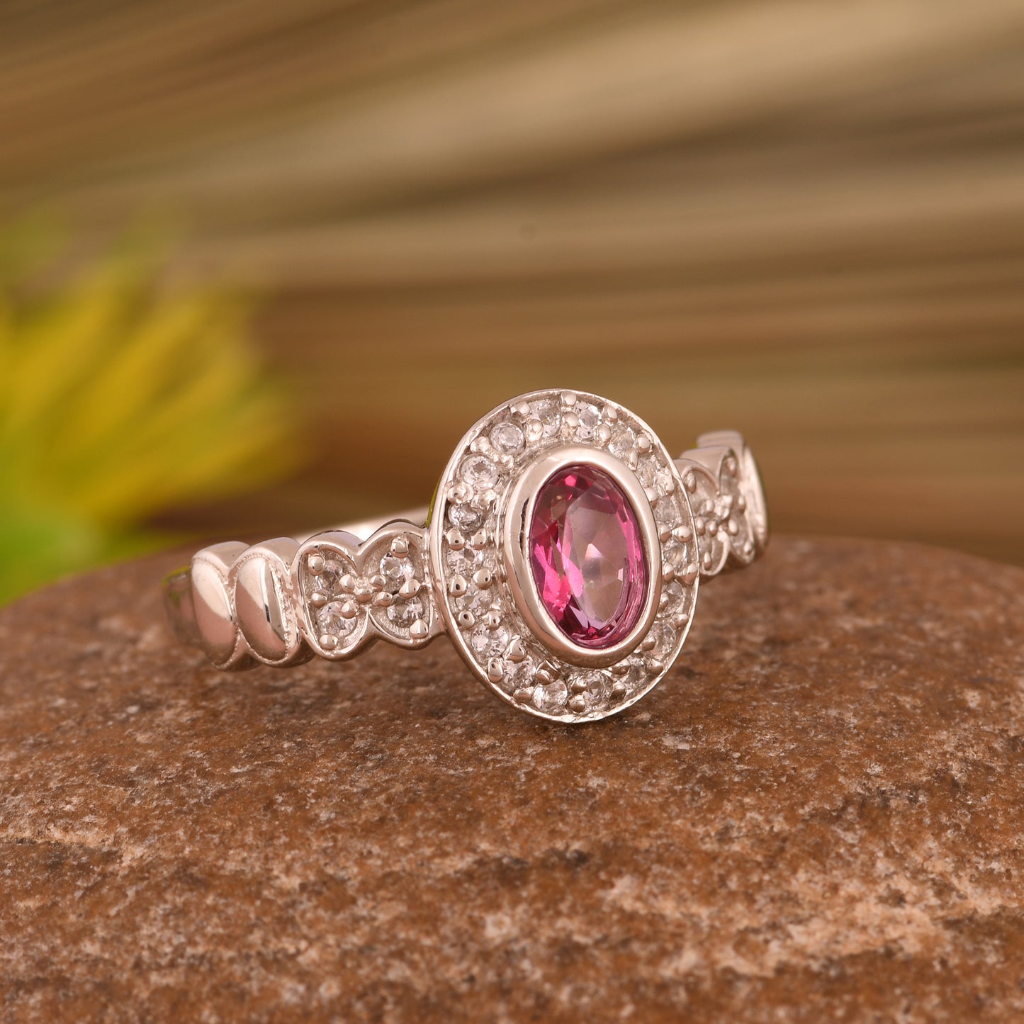 White Topaz & Pink Topaz Oval 925 Sterling Silver Ring